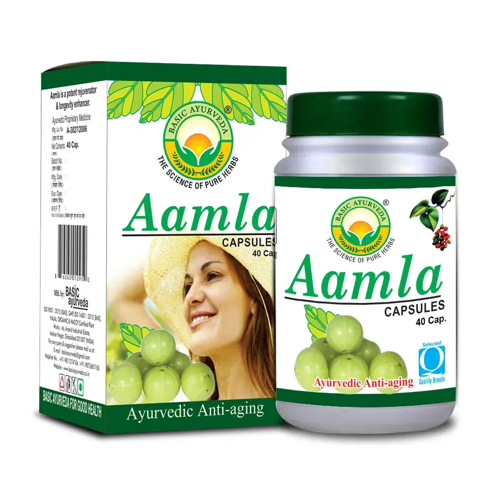 Basic Ayurveda Aamla Capsules (40 Capsules) | Helpful for digestion | Helpful for skin problems | Helpful in constipation problem | Helps to Promotes hair growth & Eyesight Strengthener. Basic Ayurveda Aamla Capsules (40 Capsules) | Helpful for digestion | Helpful for skin problems | Helpful in constipation problem | Helps to Promotes hair growth & Eyesight Strengthener. - Image 1