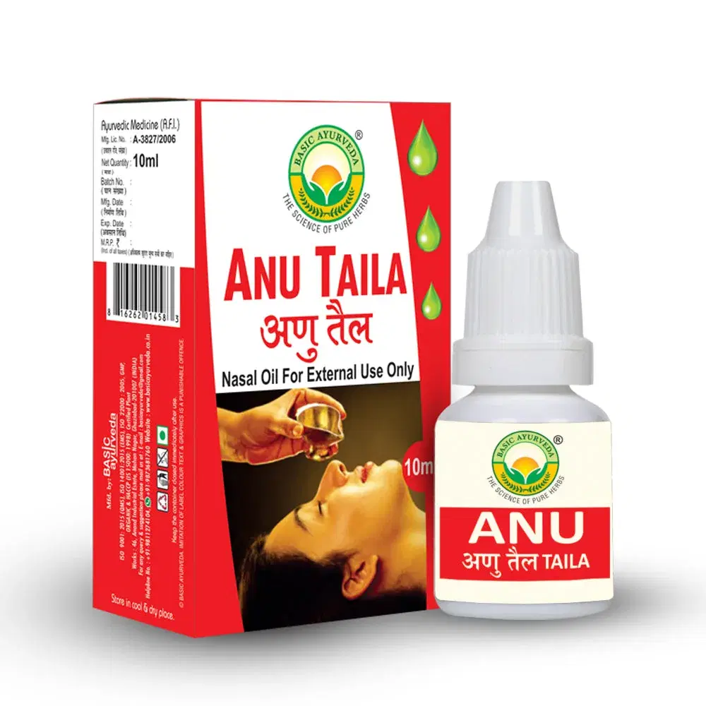 Basic Ayurveda Anu Taila 10 ml | It helps to treat problems affecting the ear | Nose | Head | It brings sound sleep otherwise disturbed by uneven breathing | Ability to cleanse the nasal passage. Basic Ayurveda Anu Taila 10 ml | It helps to treat problems affecting the ear | Nose | Head | It brings sound sleep otherwise disturbed by uneven breathing | Ability to cleanse the nasal passage. - Image 1