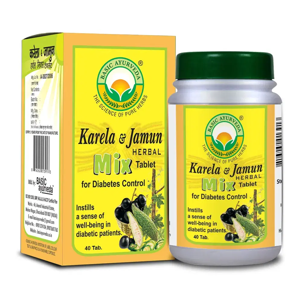 Basic Ayurveda Karela & Jamun Herbal Mix 40 Tablet Basic Ayurveda Karela & Jamun Herbal Mix 40 Tablet - Image 1