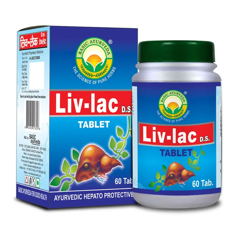 Basic Ayurveda Liv-Lac Tablet (60 Tablet) | Helpful for Fatty liver | Helpful for Alcoholic liver problems | Helps to Protects the liver against alcohol infection | Helps to Improve digestion & metabolism. Basic Ayurveda Liv-Lac Tablet (60 Tablet) | Helpful for Fatty liver | Helpful for Alcoholic liver problems | Helps to Protects the liver against alcohol infection | Helps to Improve digestion & metabolism. - Image 1