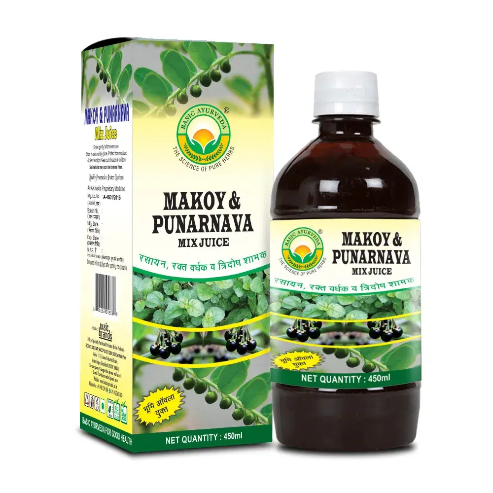 Basic Ayurveda Makoy & Punarnava Mix Juice | Helpful in prostate and obesity | Helpful in all kinds of stones, kidney, liver, and spleen problems | Useful in General Weakness | Helps to blood booster. Basic Ayurveda Makoy & Punarnava Mix Juice | Helpful in prostate and obesity | Helpful in all kinds of stones, kidney, liver, and spleen problems | Useful in General Weakness | Helps to blood booster. - Image 1