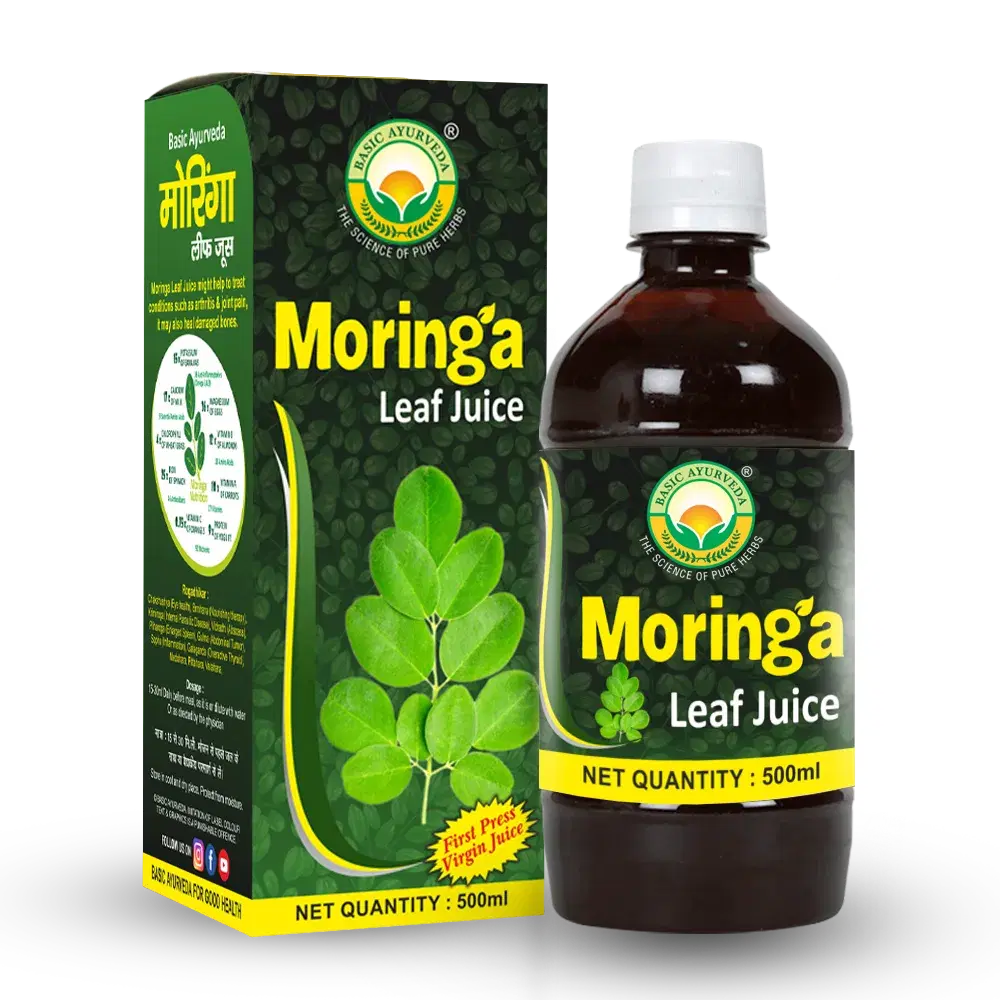 Basic Ayurveda Moringa Leaf Juice 500 Ml Sounjana Sahjan (Moringa Olifera) - Pure & Natural Plant based product | For Joint Pain Relief Basic Ayurveda Moringa Leaf Juice 500 Ml Sounjana Sahjan (Moringa Olifera) - Pure & Natural Plant based product | For Joint Pain Relief - Image 1