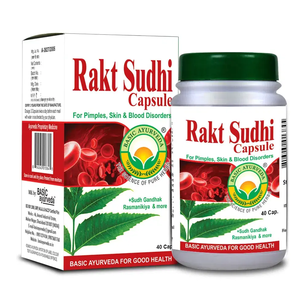 Basic Ayurveda Rakt Sudhi 40 Capsule Basic Ayurveda Rakt Sudhi 40 Capsule - Image 1