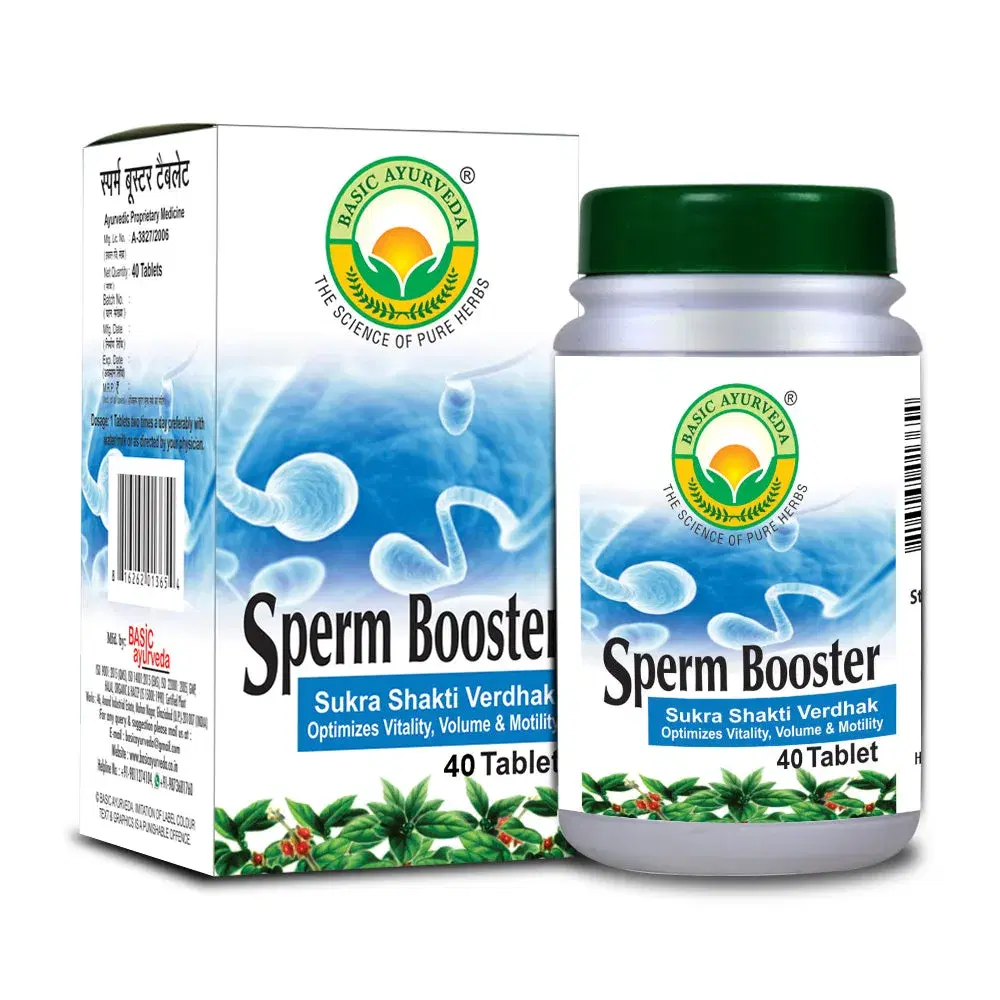 Basic Ayurveda Sperm Booster Sukra Shakti Vardhak (Optimize Vitality, Volume & Motility) 40 Tablet Basic Ayurveda Sperm Booster Sukra Shakti Vardhak (Optimize Vitality, Volume & Motility) 40 Tablet - Image 1